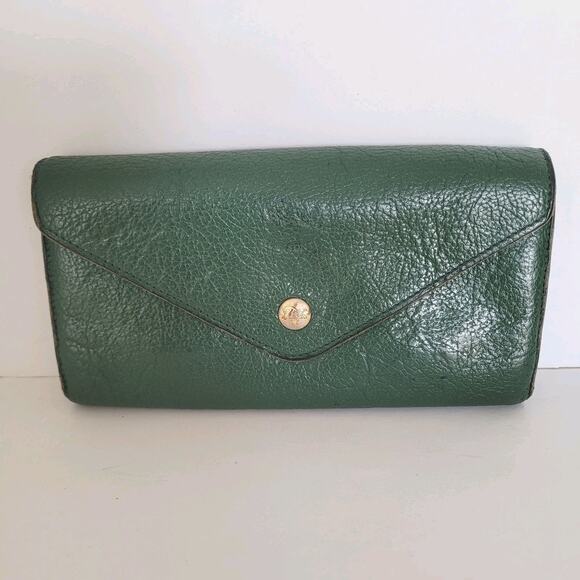 Il BISONTE Large Bill Card Wallet Green Envelope Geniue Leather Made in Italy - Picture 1 of 12